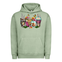 Pigment Oil Green floral coffee cups Urban Hoodie - Zillion Design Studio