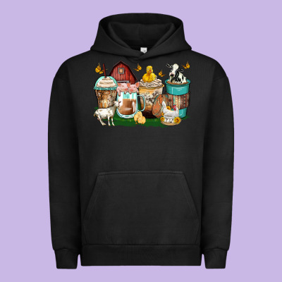 Farm Animals Coffee Cups Urban Hoodie Designed By Zillion Design Studio