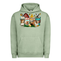 Pigment Oil Green farm animals coffee cups Urban Hoodie - Zillion Design Studio