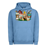 Pigment Pebble Blue farm animals coffee cups Urban Hoodie - Zillion Design Studio