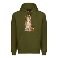 Army Green christmas lights shiba inu Premium Hoodie - RanaPortraitStore