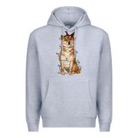 Heather Grey christmas lights shiba inu Premium Hoodie - RanaPortraitStore