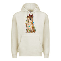 Oatmeal Heather christmas lights shiba inu Premium Hoodie - RanaPortraitStore