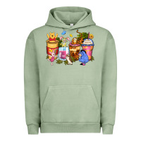Pigment Oil Green cartoon characters coffee cups Urban Hoodie - Zillion Design Studio