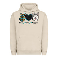 Pigment French Oak peace love huskies Urban Hoodie - RanaPortraitStore