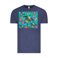 Vintage Denim Turtle summer seashells starfish seaweed Vintage Tee - Artiststas