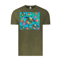 Vintage Olive Turtle summer seashells starfish seaweed Vintage Tee - Artiststas