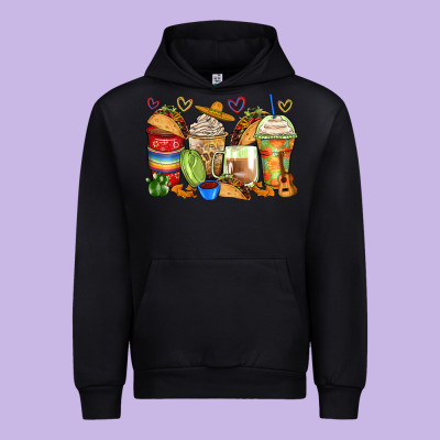 Tacos Coffee Cups Urban Hoodie Designed By Zillion Design Studio