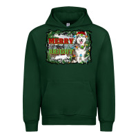 Forest Green merry and bright husky farm  background Urban Hoodie - RanaPortraitStore