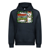 Navy merry and bright husky farm  background Urban Hoodie - RanaPortraitStore