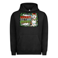 Pigment Black merry and bright husky farm  background Urban Hoodie - RanaPortraitStore