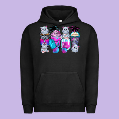 Hippopotamus Coffee Cups Urban Hoodie Designed By Zillion Design Studio