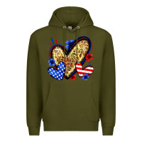 Army Green American flag heart leopard Premium Hoodie - Zillion Design Studio