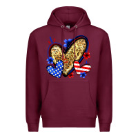 Burgundy American flag heart leopard Premium Hoodie - Zillion Design Studio