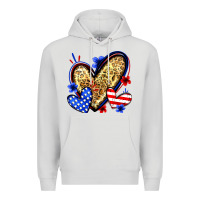 Dove Grey American flag heart leopard Premium Hoodie - Zillion Design Studio