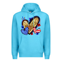 Ocean Blue American flag heart leopard Premium Hoodie - Zillion Design Studio