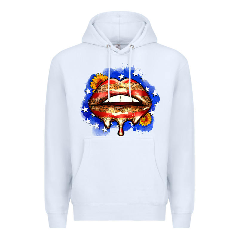 Leopard American Flag Lips Premium Hoodie by Zillion Design Studio | Teevron