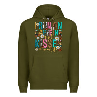 Army Green i run on caffeine and kisses mothers day Premium Hoodie - texasbilliewilder