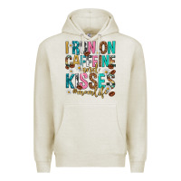 Oatmeal Heather i run on caffeine and kisses mothers day Premium Hoodie - texasbilliewilder