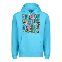 Ocean Blue i run on caffeine and kisses mothers day Premium Hoodie - texasbilliewilder