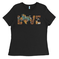 Black love texas map sunflower leopard cowhide Ladies Tee - Artiststas
