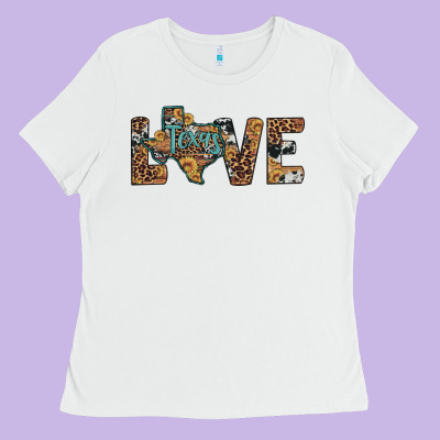 Love Texas Map Sunflower Leopard Cowhide Ladies Tee Designed By Artiststas