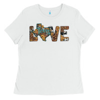 White love texas map sunflower leopard cowhide Ladies Tee - Artiststas
