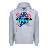Heather Grey America with lightning bolt Premium Hoodie - Zillion Design Studio