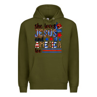 Army Green she loves jesus and america too Premium Hoodie - Zillion Design Studio