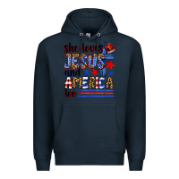 Navy she loves jesus and america too Premium Hoodie - Zillion Design Studio