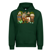 Forest Green safari cartoon characters coffee cups Urban Hoodie - Zillion Design Studio