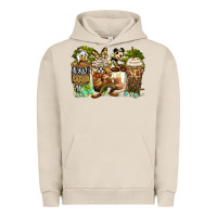 Pigment French Oak safari cartoon characters coffee cups Urban Hoodie - Zillion Design Studio