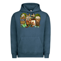 Pigment Midnight Navy safari cartoon characters coffee cups Urban Hoodie - Zillion Design Studio