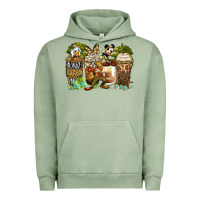 Pigment Oil Green safari cartoon characters coffee cups Urban Hoodie - Zillion Design Studio
