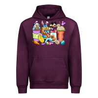 Mauve Wine easter cartoon characters coffee cups Urban Hoodie - Zillion Design Studio