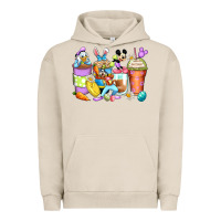 Pigment French Oak easter cartoon characters coffee cups Urban Hoodie - Zillion Design Studio