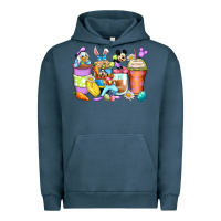 Pigment Midnight Navy easter cartoon characters coffee cups Urban Hoodie - Zillion Design Studio