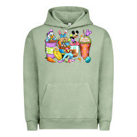 Pigment Oil Green easter cartoon characters coffee cups Urban Hoodie - Zillion Design Studio