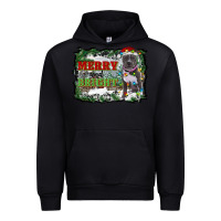 Black merry and bright pitbull with farm Urban Hoodie - RanaPortraitStore