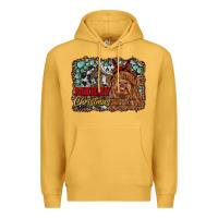 Mustard merry christmas highland cow Premium Hoodie - RanaPortraitStore