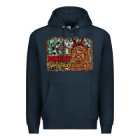 Navy merry christmas highland cow Premium Hoodie - RanaPortraitStore