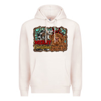 Pale Pink merry christmas highland cow Premium Hoodie - RanaPortraitStore