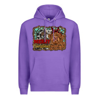 Purple merry christmas highland cow Premium Hoodie - RanaPortraitStore