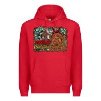 Red merry christmas highland cow Premium Hoodie - RanaPortraitStore