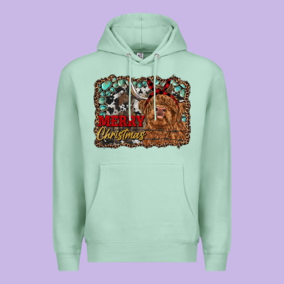 Merry Christmas Highland Cow Premium Hoodie Designed By Ranaportraitstore