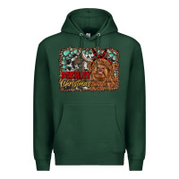 Sports Green merry christmas highland cow Premium Hoodie - RanaPortraitStore
