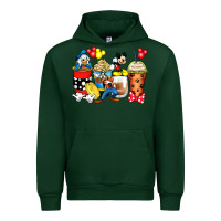 Forest Green cartoon characters coffee cups Urban Hoodie - Zillion Design Studio