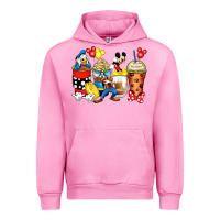 Fuchsia Pink cartoon characters coffee cups Urban Hoodie - Zillion Design Studio