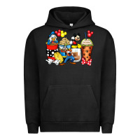 Pigment Black cartoon characters coffee cups Urban Hoodie - Zillion Design Studio