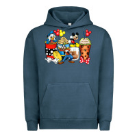 Pigment Midnight Navy cartoon characters coffee cups Urban Hoodie - Zillion Design Studio